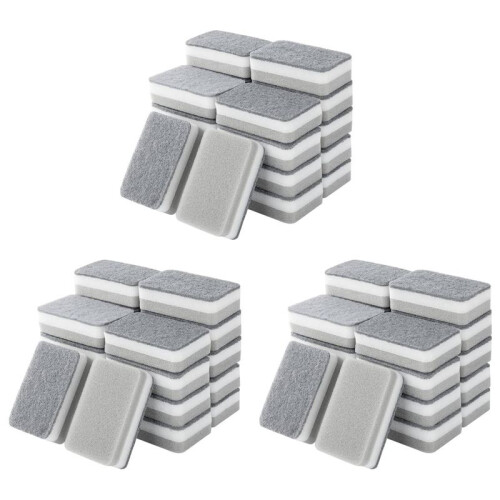 Heavy Duty Scrub Sponges,Dual-Sided Dishwashing Sponge for Kitchen,Multi-Use Deep Cleaning Scrub Sponge,Gray 60 Pcs