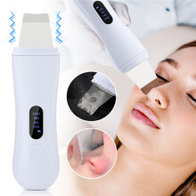 (WHITE) Ultrasonic Skin Scrubber EMS Microcurrent Face Spatula 4 Modes Peeling Shovel Blackhead Remover Acne Extractor Pore Cleaner
