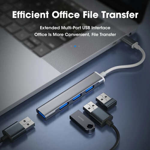 2-Pack 4-Port USB-C to USB 3.0 Hub, Multiport Data Adapter for Laptop PC MacBook (Silver) 1