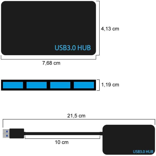 4-Port USB 3.0 Hub, Black 5Gbps Multiport Data Adapter for Laptop PC and Desktop (Black) 2