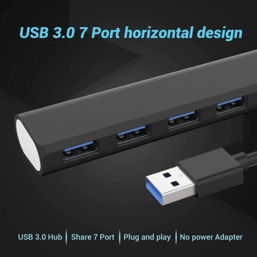 7-Port USB 3.0 Hub, Slim Compact 5Gbps Data Expansion Adapter for Laptop PC MacBook (Black) 2
