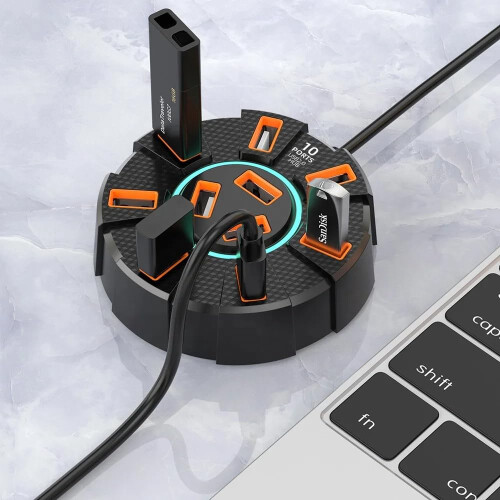 10-Port Powered USB Hub, Power Data Multiport Adapter for Laptop PC and Desktop (Black) 2