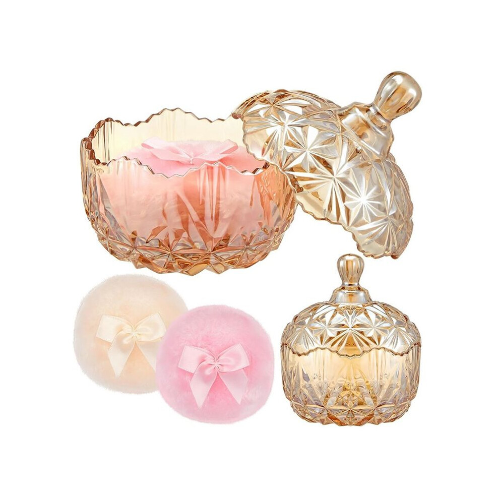 Amber Large Body Powder Puff And Container Crystal Container Washable Reusable Velour Face Body Glitter Wet Dry Makeup(Amber)
