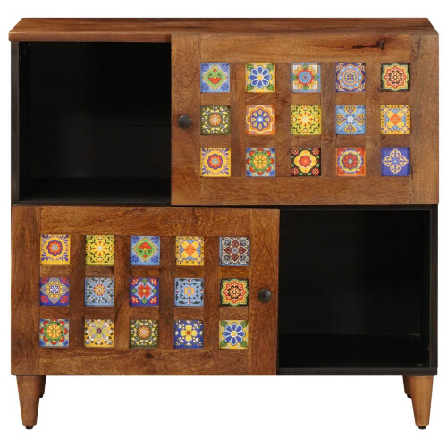 VidaXL vidaXL Sideboard with Storage Walnut 80 x 33 x 75 cm Solid Mango Wood 2