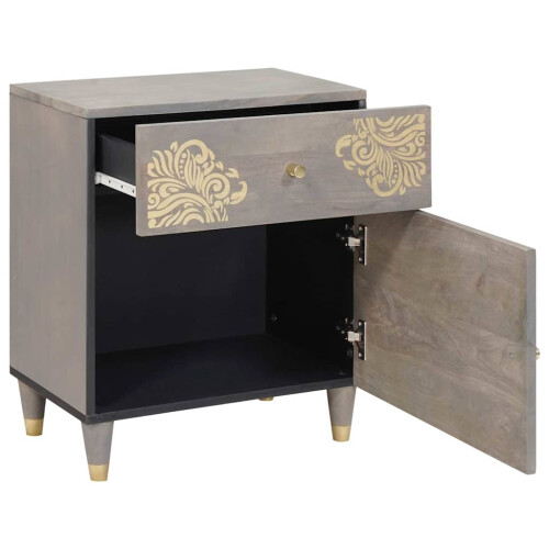 VidaXL vidaXL Bedside Cabinet with Door Grey 50 x 33 x 60 cm Solid Mango Wood 1