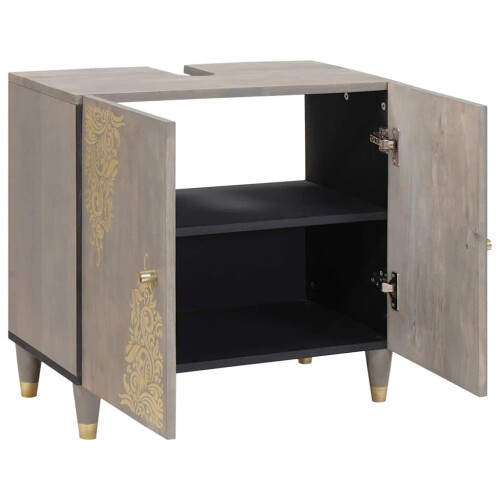 VidaXL vidaXL Sink cabinet with Storage Grey 62 x 33 x 58 cm Solid Mango Wood 1