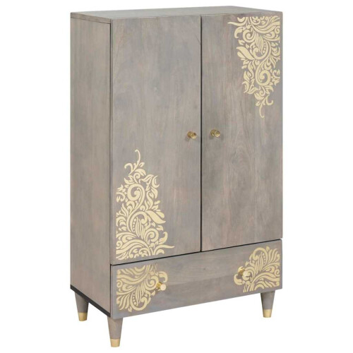 VidaXL vidaXL Highboard Grey and Gold 60 x 33 x 100 cm Solid Mango Wood 1
