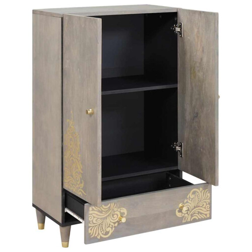 VidaXL vidaXL Highboard Grey and Gold 60 x 33 x 100 cm Solid Mango Wood 2