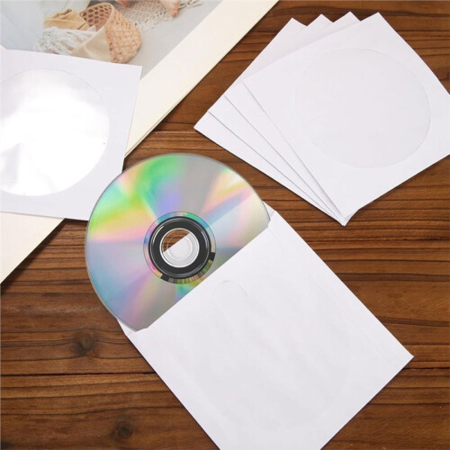 200 Buste di Carta Bianca per CD e DVD, con Finestra e Chiusura A Patta. 2