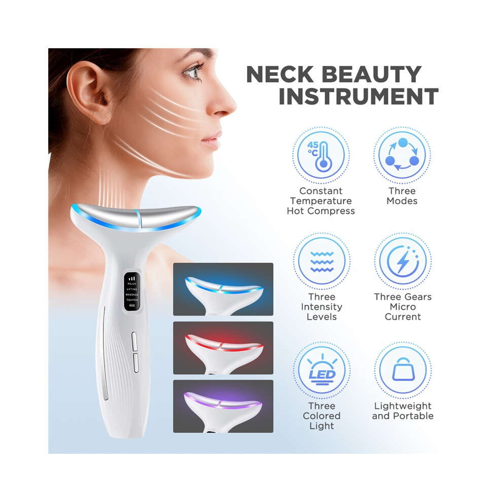 Stoyotu White (White) Ems Microcurrent Neck Face Beauty Device Led Photon Vibration Facial Massager Anti Aging Skin Tighten Face Lifting Machine