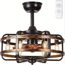 Caged Farmhouse Ceiling Fans with Lights, 45.72 cm Flush Mount Vintage Rustic Fndeliers Ceiling Fan Bedroom 6 Light E14 Bulb Base