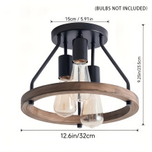 Metal Rustic Farmhouse 3-Light Chandelier | Semi-Flush Mount with E27 Base for Hallway, Bedroom & Kitchen Decor