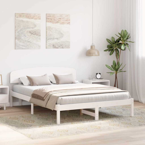 VidaXL vidaXL Bed Frame with Headboard White 150 x 200 cm Solid Pine Wood 2