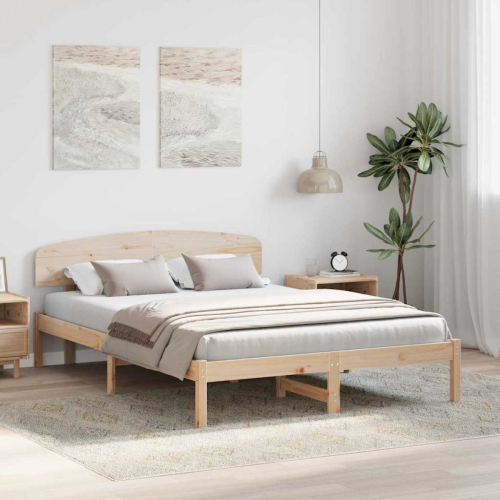 VidaXL vidaXL Bed Frame with Headboard Natural 150 x 200 cm Solid Pine Wood 2