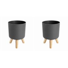 2X Modern Plant Pots with Wooden Legs Holder Bedroom Living Room Floor Standing Potted Flower Pot A