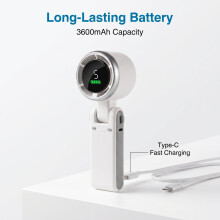 Handheld Turbo Fan, Foldable Portable Fan with Brushless Motor, 5 Speeds, LED Display, 3600mAh Rechargeable for Home Office Travel