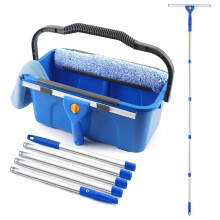 Window Cleaning Kit with Bucket Long Handle Window Squeegee and Microfiber Scrubber,High Window Washing Equipment