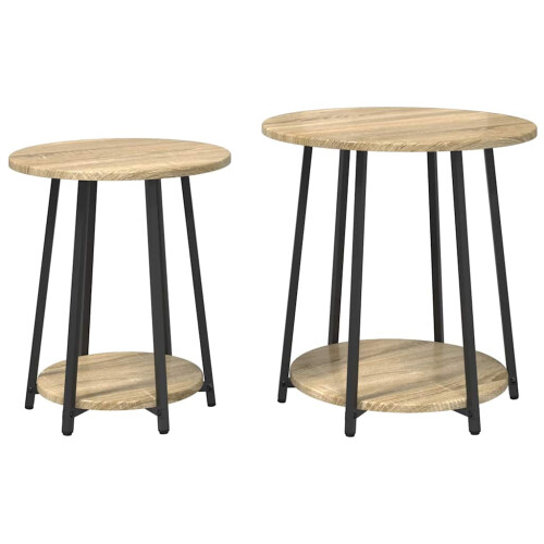 VidaXL vidaXL Side Table Set with Shelf 2 pcs Sonoma Oak and Black 1