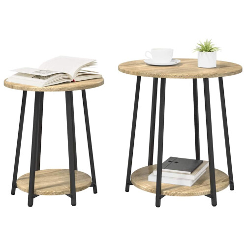 VidaXL vidaXL Side Table Set with Shelf 2 pcs Sonoma Oak and Black 2