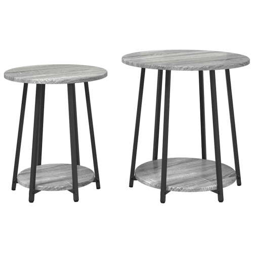 VidaXL vidaXL Side Table Set with Shelf 2 pcs Grey Sonoma and Black 1