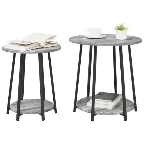 VidaXL vidaXL Side Table Set with Shelf 2 pcs Grey Sonoma and Black 2