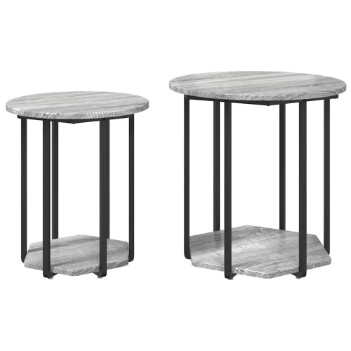 VidaXL vidaXL Side Table Set with Shelf 2 pcs Grey 1