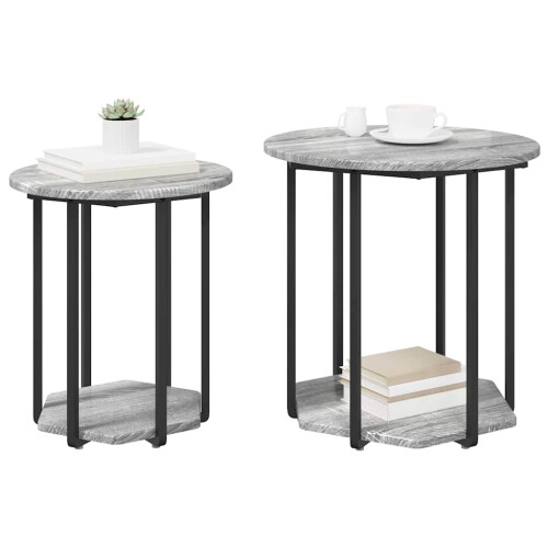 VidaXL vidaXL Side Table Set with Shelf 2 pcs Grey 2