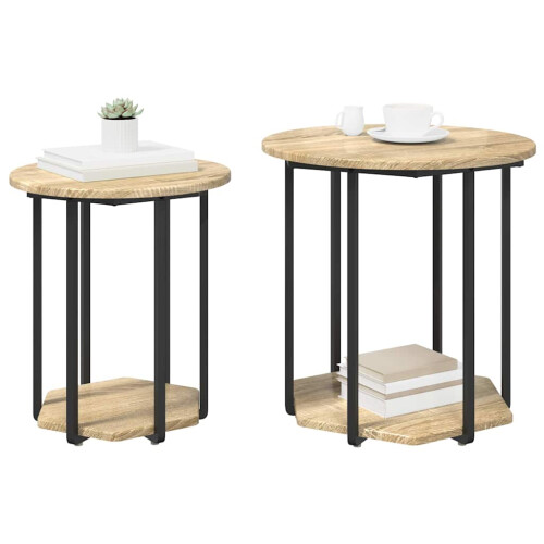 VidaXL vidaXL Side Table Set with Shelf 2 pcs Brown 2