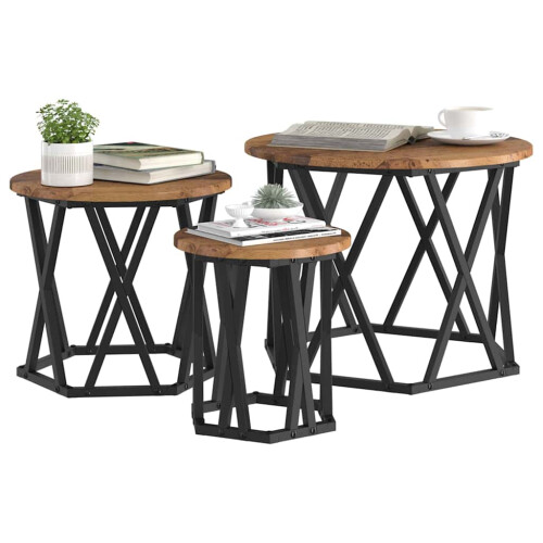 VidaXL vidaXL Nesting Side Table 3 pcs Old Wood Engineered Wood and Steel 2
