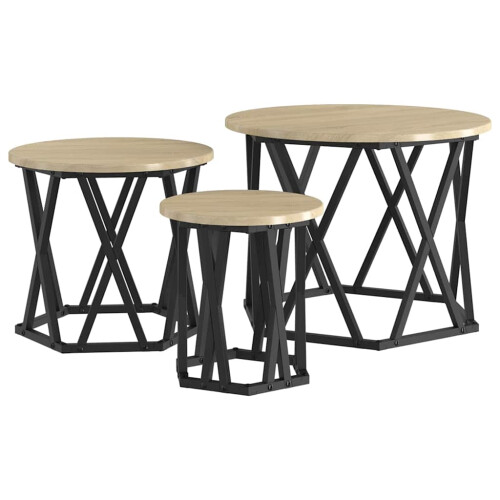 VidaXL vidaXL Nesting Side Table 3 pcs Sonoma Oak Engineered Wood and Steel 1