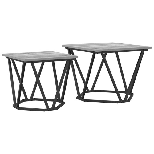 VidaXL vidaXL Side Table Set 2 pcs Grey Sonoma Engineered Wood and Steel 1