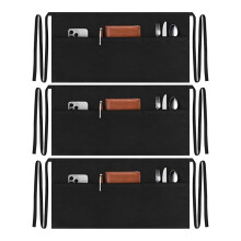 3 Pack Server Aprons with 3 Pockets, Water Oil Stain Waitress Waiter Apron Black Waist Aprons Bistro Apron for Women Men