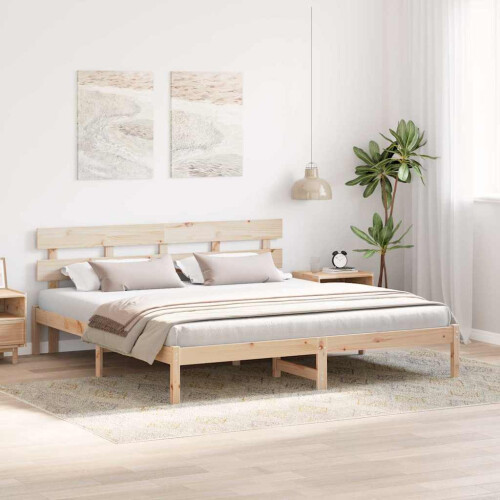 VidaXL vidaXL Bed Frame with Headboard Brown 180 x 200 cm Solid Pine wood 2