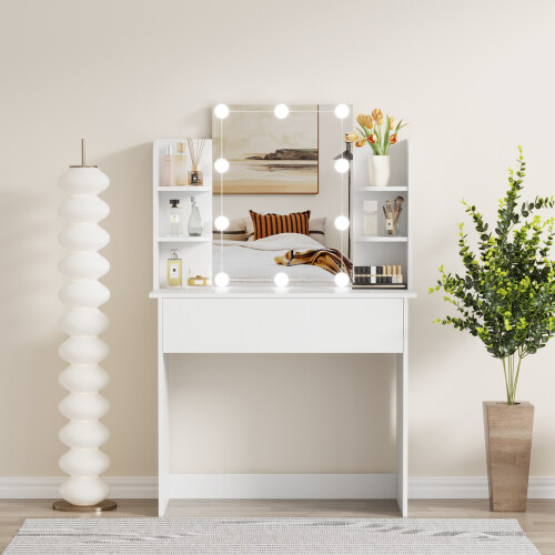 Westwood WestWood Dressing Table Vanity Desk LED Mirror Large Drawer Table Side Shelves 2