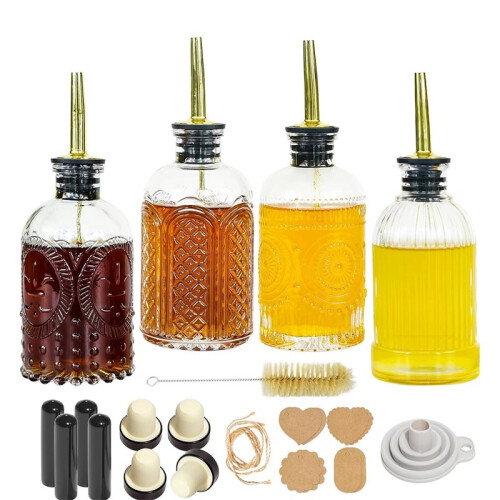 Set di Flaconi Dispenser per Sciroppo, Flaconi In Vetro per Sciroppo da Caffè, Accessori per Bar con Beccuccio In Metallo e Etichette.