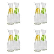 8Pcs 0.6L Plastic Water Carafes with White Flip Tab Lids- Food Grade & Recyclable Shatterproof Pitchers - Juice Jar