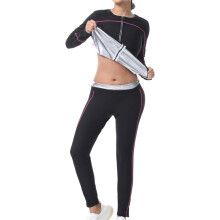 (S) Women Sauna Suit 4 in 1 Workout Sweat Suit Slimming Shapewear Jacket Pants Set with Zipper