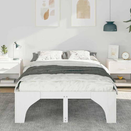VidaXL vidaXL Bed Frame White 135 x 190 cm Solid Pine Wood 2
