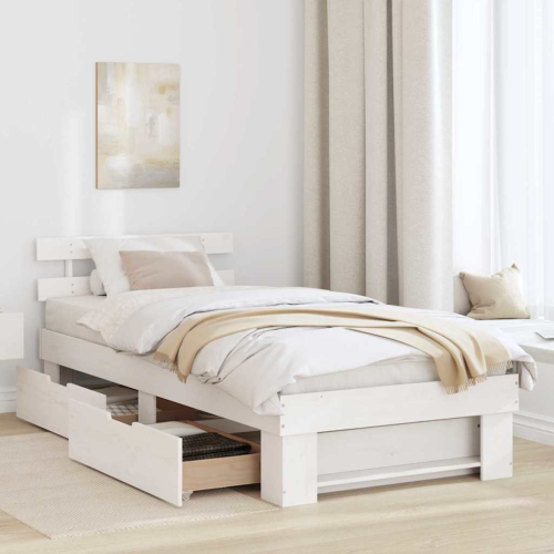 VidaXL vidaXL Bed Frame with Headboard White 90 x 190 cm Solid Pine Wood 2