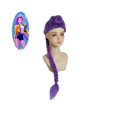 Paarse lange rechte cosplaypruik voor anime, hittebestendig, zacht zijdeachtig haar voor dames