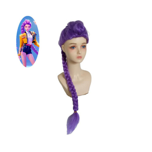 Μωβ περούκα cosplay με μακριά ίσια μαλλιά, εμπνευσμένη από anime και Kpop για θερμοκ