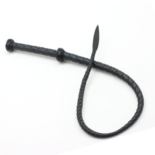 Håndlavet læderridepisk 95 cm sort til voksne rollespil og ridning