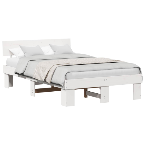 VidaXL vidaXL Bed Frame with Headboard White 135 x 190 cm Solid Pine Wood 1