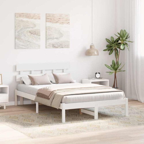 VidaXL vidaXL Bed Frame with Headboard White 135 x 190 cm Solid Pine wood 2