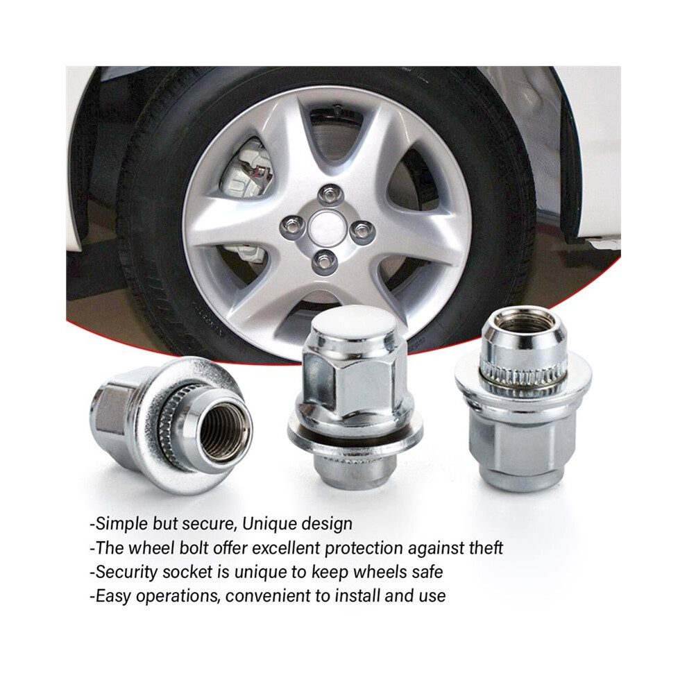 4Pcs M12 X 1.5 Anti-Theft Wheel Lock Nuts With 1 Socket Key For 4Runner Hilux Rav4 6031612515365
