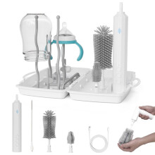 Kit de Nettoyage de Biberons Électrique avec Poignée Rotative, Brosses en Silicone et Égouttoir pour un Nettoyage Efficace