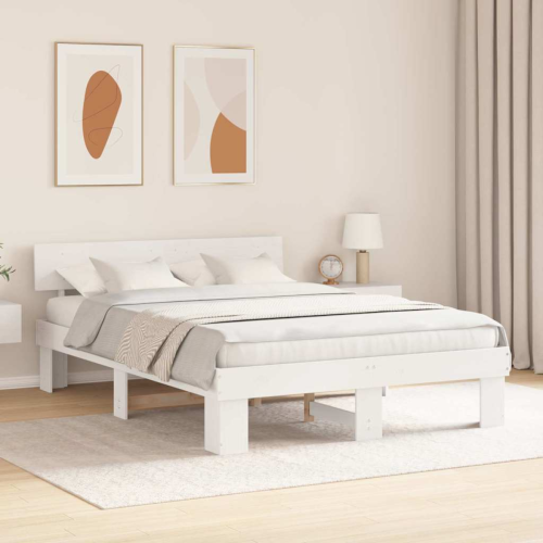 VidaXL vidaXL Bed Frame with Headboard White 150 x 200 cm Solid Pine Wood 2