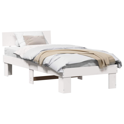 VidaXL vidaXL Bed Frame with Headboard White 90 x 190 cm Solid Pine Wood 1