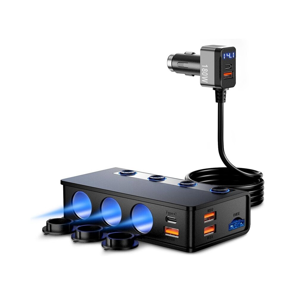 Photos - Motorcycle Luggage 180W Super Car Charger Adapter PD36W/65W QC3.0 18W X 4 Charging 3 Sockets for Car Charger Adapter 12V/24V