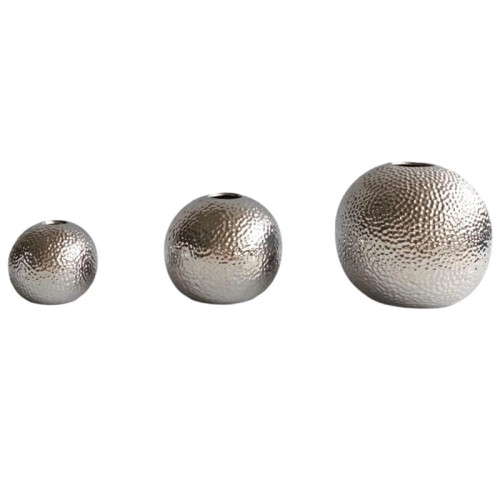 Elegant Round Ceramic Vase with Hammer Pattern for Home and Decor Silver